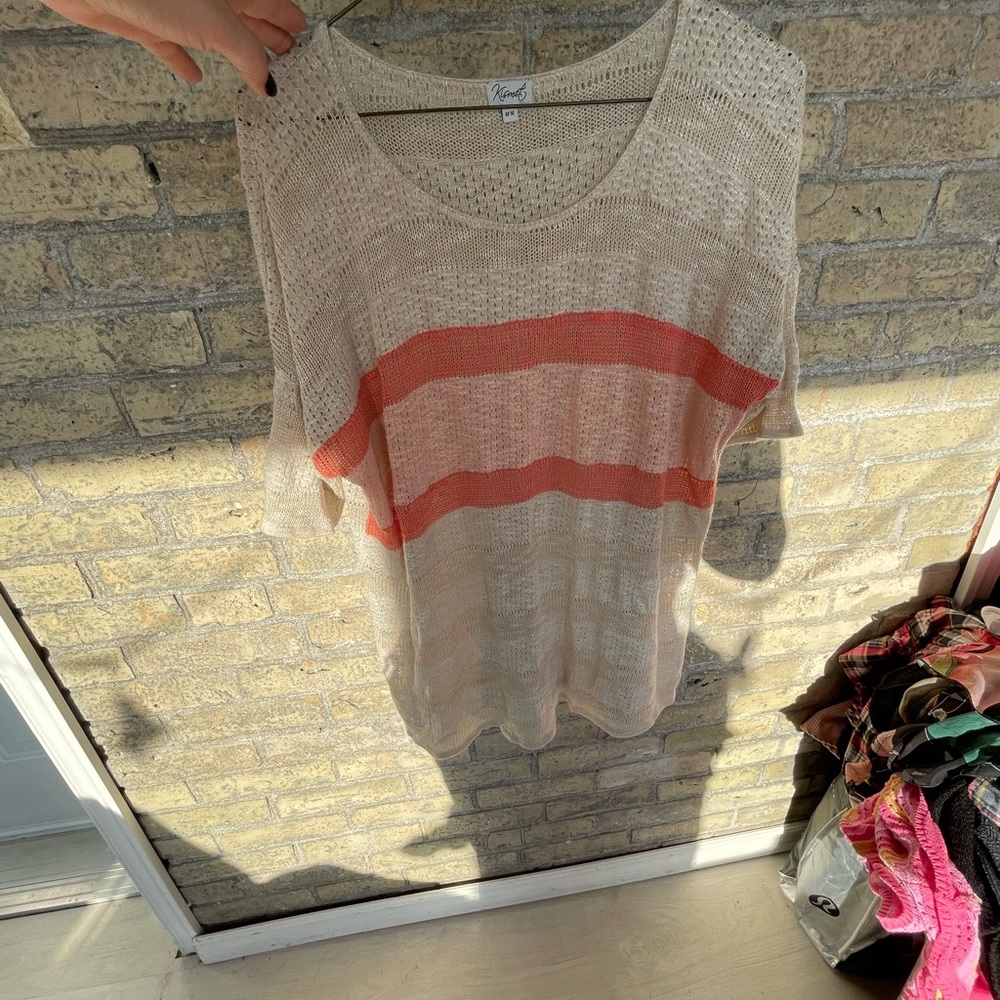 Striped Knit Sweater with Coral and Cream
